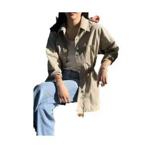 EAMT 여성셔츠 크로스 시크 얇은 셔츠카라 루즈핏 캐주얼 긴팔 스트링 조임 하프 트렌치코트 YJ5