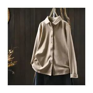 EAMT 여성 추동 폴라폴리스 솔리드 이너 빈티지 긴팔 칼라 셔츠 YJ4