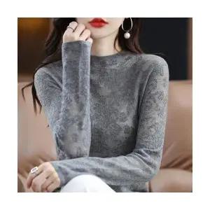 EAMT 여성블라우스 반폴라 니트 입체 조각 레이스 캐시미어 루즈핏 긴팔 이너 스웨터 YJ4