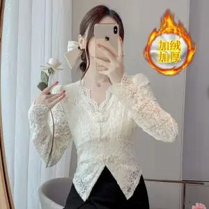 EAMT 여성블라우스 추동 브이넥 기모 레이스 다이얼 긴팔 YJ4