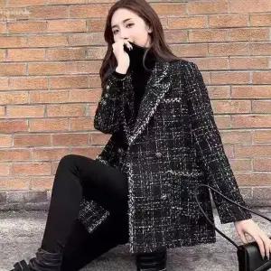 EAMT 여성자켓 추동 루즈핏 체크 모직 코트 트위드 패치 정장 YJ4