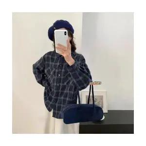 EAMT 여성 기모 체크 셔츠 겨울 빈티지 보온 캐주얼 상의 YJ4