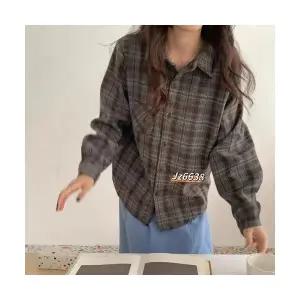 EAMT 여성 기모 체크 셔츠 겨울 캐주얼 오버레이어드 긴팔 YJ4