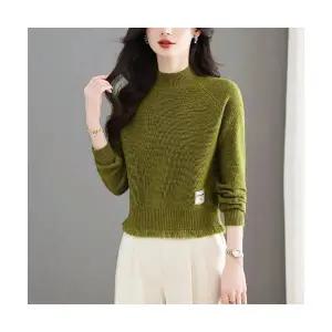 EAMT 여성 쇼트 스웨터 가을 겨울 하이웨스트 상의 반폴라 니트 물결 YJ4