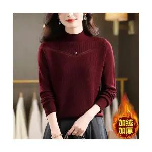 EAMT 여성 반하이넥 기모 일체형 스웨터 도톰한 겨울 이너 상의 YJ4