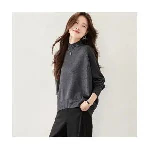 EAMT 여성 가을 겨울 빅사이즈 니트 슬림핏 상의 반폴라 YJ4