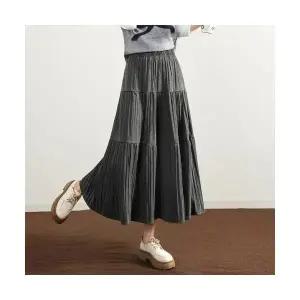 EAMT 여성 추동 플리츠 스커트 중기장 하이웨스트 A라인 볼륨 케이크 YJ4
