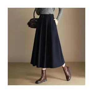 EAMT 여성 모직 스커트 가을 겨울 중기장 기장 A라인 플리츠 YJ4