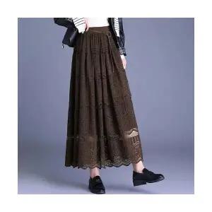 EAMT 여성 레이스 스커트 가을 겨울 슬림핏 롱 밴딩 A라인 YJ4