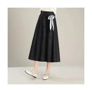 EAMT 여성 스팽글 슬림핏 A라인 스커트 추동 플리츠 롱 YJ4