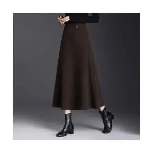 EAMT 여성 모직 스커트 중기장 기장 겨울 하이웨스트 우산 슬림핏 A라인 플리츠 YJ4