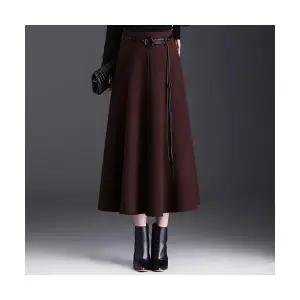 EAMT 여성 모직 오피스룩 플리츠 스커트 겨울 하이웨스트 롱 YJ4
