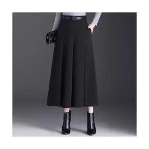 EAMT 여성 통근 플리츠 스커트 모직 롱 슬림핏 A라인 겨울 하이웨스트 YJ4