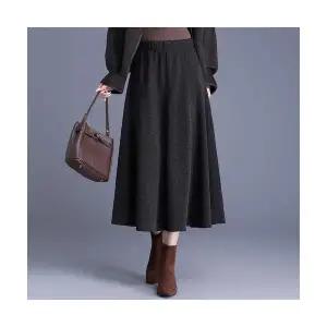 EAMT 여성 모직 도톰 겨울 플리츠 스커트 롱 하이웨이스트 볼륨 슬림핏 YJ4