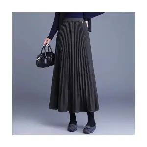 EAMT 여성 니트 플리츠 스커트 밴딩 캐주얼 롱 겨울 YJ4