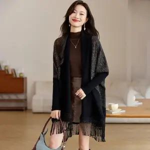 EAMT 여성가디건 가오리 긴팔 니트 가디건 롱 스웨터 케이프 코트 추동 YJ4