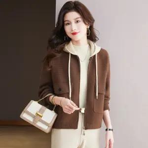 EAMT 여성가디건 비니 탈부착 숏 모직 코트 추동 캐주얼 집업 가디건 YJ4