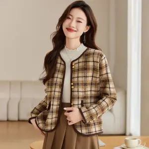 EAMT 여성가디건 추복 쇼트 체크 모직 코트 추동 가디건 YJ4