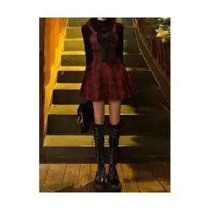 EAMT 여자정장세트 추동 프렌치 레드 골드 벨벳 원피스 송년회 드레스 투피스 YJ4