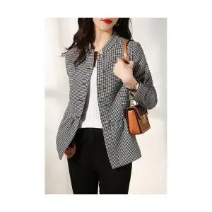 EAMT 여자정장자켓 우아함 러블리 체크 트위드 코트 정장 상의 YJ4