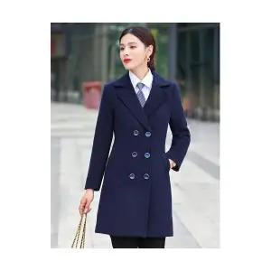 EAMT 여자정장자켓 블랙 도톰 정장 트렌치코트 추동 모직 오피스룩 하프기장 코트 YJ4