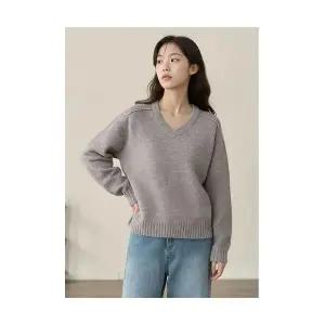 EAMT 여성 게으름뱅이 보들보들 브이넥 긴팔 솔리드 니트 가을 겨울 캐시미어 상의 YJ4