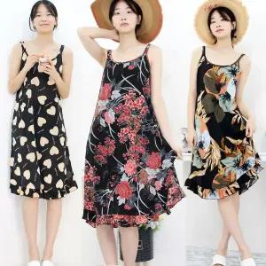 시원한 쿨 끈 나시원피스 냉감 민소매  캡소매 원피스 잠옷 홈웨어 빅사이즈 이지웨어