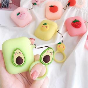 [유니커블]에어팟 케이스/에어팟2 차이팟/과일 데코 아보카도 복숭아 딸기 실리콘 핑거링 키링 세트/철...