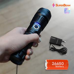 XHP70 LED 4000루멘 충전식 손전등 잔량표시