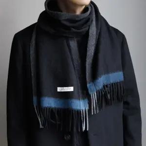 [러쉬룸/폴엔나나/킹스로드]  캐시미어울 롱머플러,  심플체크 선물용 남자여자커플 긴목도리 더스트백