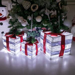 크리스마스 LED 선물상자 대형 장식 빛이있는 3단 실버 아메카 30cm 소품 용품 데코 이벤트 파티 꾸미기