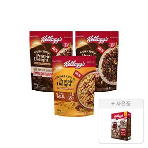 켈로그 다크 초코 프로틴 딜라이트 그래놀라 350g, 2개+카라멜&피칸 프로틴 딜라이트 350g, 1개+증정(첵스초코 쿠키앤크림 120g, 1개)