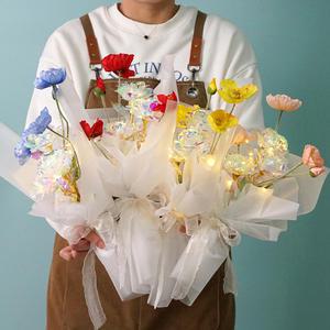 이벤트 기념일 졸업식 생일 조화 홀로그램 장미꽃 소형 양귀비 조명꽃다발