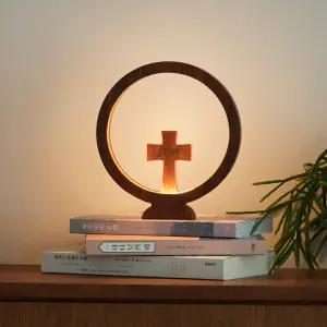 고담빛 LED 멀바우 원목 십자가 무드등 교회 새신자 선물
