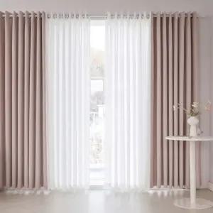 슈가파우더 형상기억 암막+비침없는 심플쉬폰 거실 특대형커튼 4장+커튼봉15자