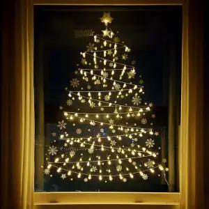 크리스마스트리 - 유리창 붙이는 벽트리 스티커트리 앵두전구 100구 세트/글래스버블트리장식 + 포토카드