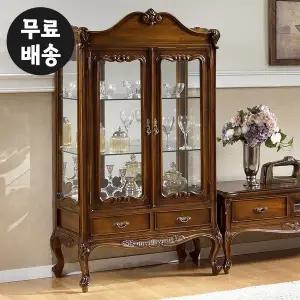 [벤티스가구]슈 엔틱 장식장 원목 진열장 유리 수납장 장식장 술 위스키 양주 와인장 거실 가구 3단