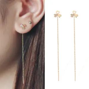 세잎 14K GOLD 롱 드롭 금 귀걸이