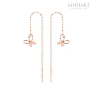 14K GOLD 버터플라이 나비 드롭 롱 금 귀걸이