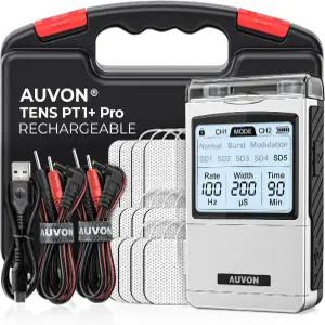 AUVON 충전식 TENS 유닛 근육 자극기   12개의 패드 휴대용 케이스