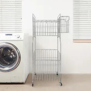 올스텐 304 2단 세탁바구니 [보조바구니+이동바퀴+고정받침 포함]