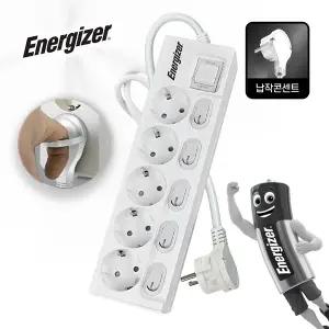 에너자이저 고용량 멀티탭 개별스위치 과부하차단 슬림 납작 화이트 5구 2M