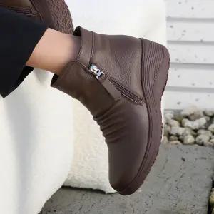 천연소가죽 기모안감 알린 통굽 지퍼 앵클부츠