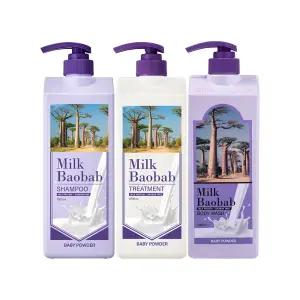 밀크바오밥 오리지널 샴푸1개+트리트먼트1개+바디워시1개 베이비파우더 1L 3개