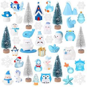스카이티 50피스 크리스마스 미니어처 피규어 작은 미니 레진 산타클로스 눈사람 트리 요정 인형집 장식품 DIY 스노우 글로브 공예 (겨울)