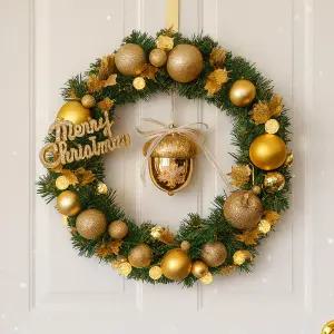 TLB 골드벨 크리스마스 리스 가랜드 벽장식 40cm 도토리 LED 08