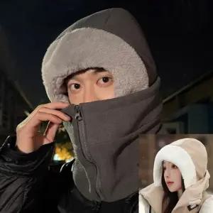 [라라데이빗] 남녀공용 겨울 후리스 지퍼 후드 넥워머 털 방한 워머 바라클라바 모자