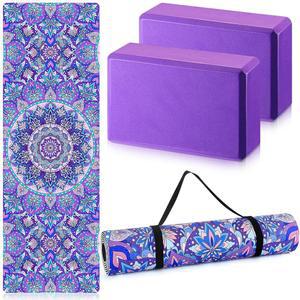 운동, 요가, 피트니스, 필라테스, 바닥 운동, 보라색을 위한 휴대용 스트랩이 있는 티니데야 요가 매트 3종 요가 매트 요가 블록