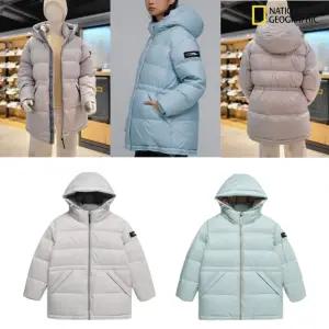 백화점판 내셔널지오그래픽 중기장 덕 다운 패딩 여성용 허리스트링 발열 안감 후드 아우터