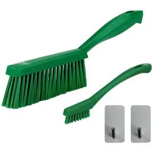 바이칸 욕실 청소용 브러쉬 세트 테이블솔 미디움 + 틈새 하드솔 + 벽걸이 후크 2개, 1세트 그린